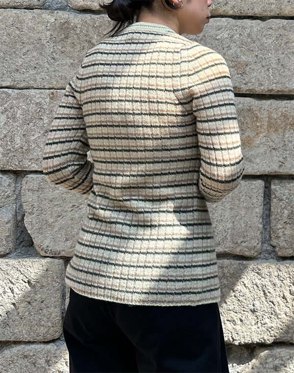 
                  
                    Load image into Gallery viewer, SHETLAND WOOL CASHMERE RIB KNIT CREW-NECK CARDIGAN / 308178252001
                  
                
