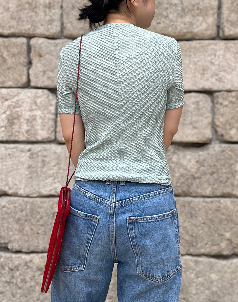 
                  
                    Load image into Gallery viewer, Shirring Jersey Jacquard Short Sleeve Top / 301165252004
                  
                