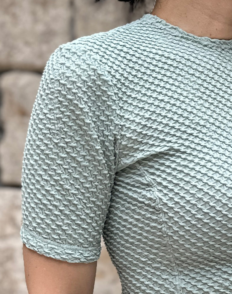 
                  
                    Load image into Gallery viewer, Shirring Jersey Jacquard Short Sleeve Top / 301165252004
                  
                