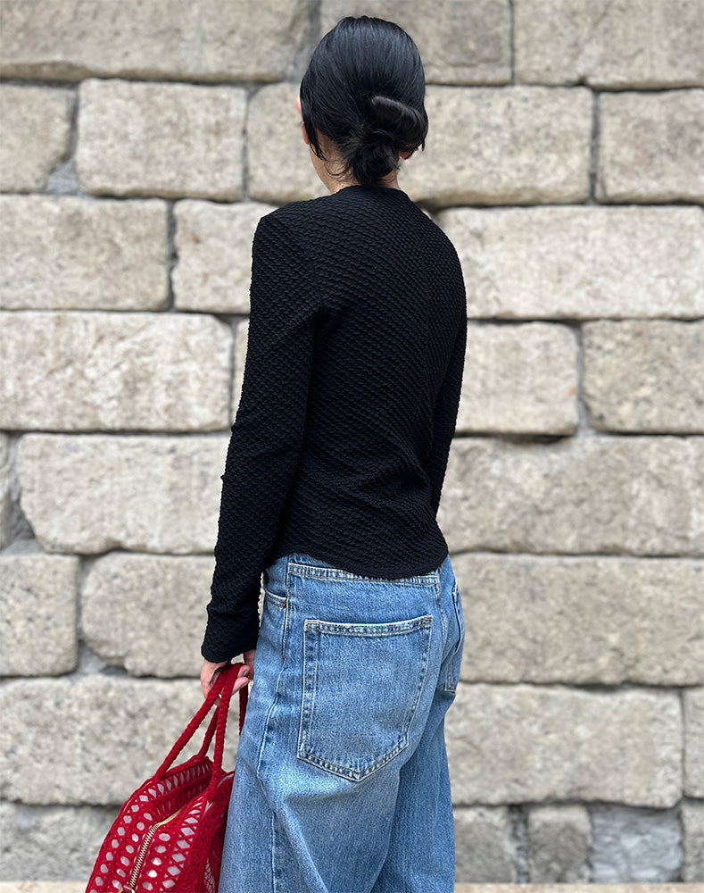 
                  
                    Load image into Gallery viewer, Shirring Jersey Jacquard Long Sleeve Top / 301165252003
                  
                