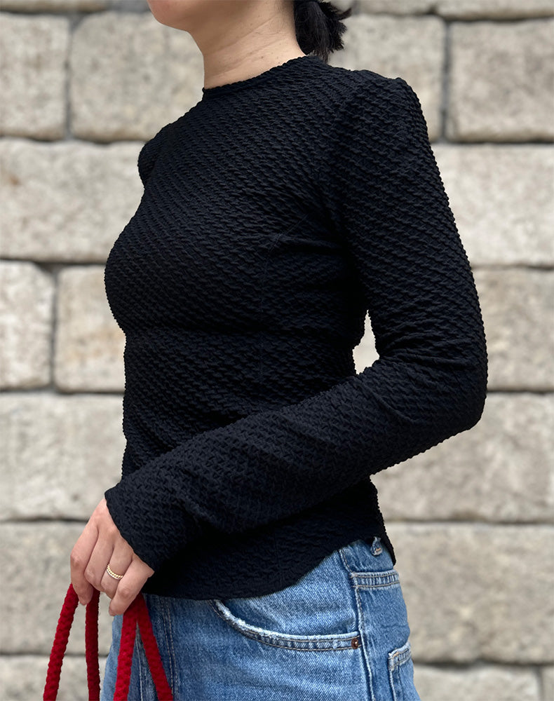 
                  
                    Load image into Gallery viewer, Shirring Jersey Jacquard Long Sleeve Top / 301165252003
                  
                