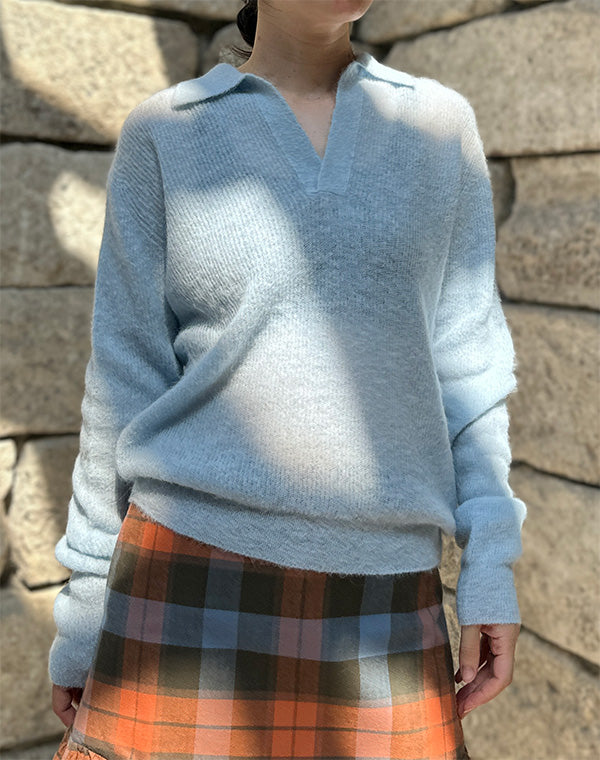 
                  
                    Load image into Gallery viewer, BABY SURI ALPACA SHEER KNIT SKIPPER POLO / 301178252002
                  
                