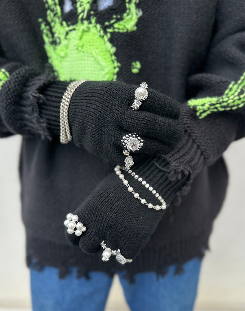 
                  
                    Load image into Gallery viewer, KNIT GLOVES WITH RINGS / 333175252001
                  
                