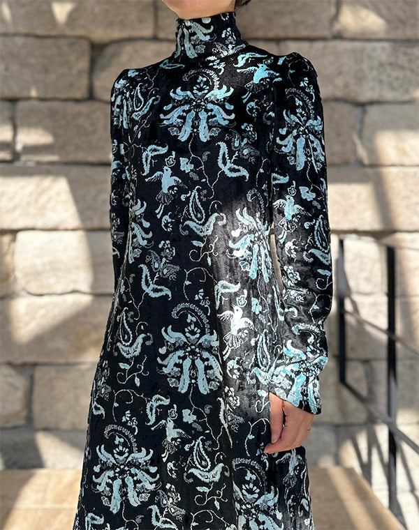 
                  
                    Load image into Gallery viewer, Velour Jersey High Neck Dress / 303165252004
                  
                