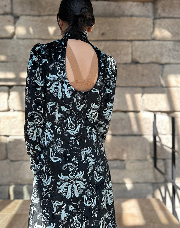 
                  
                    Load image into Gallery viewer, Velour Jersey High Neck Dress / 303165252004
                  
                