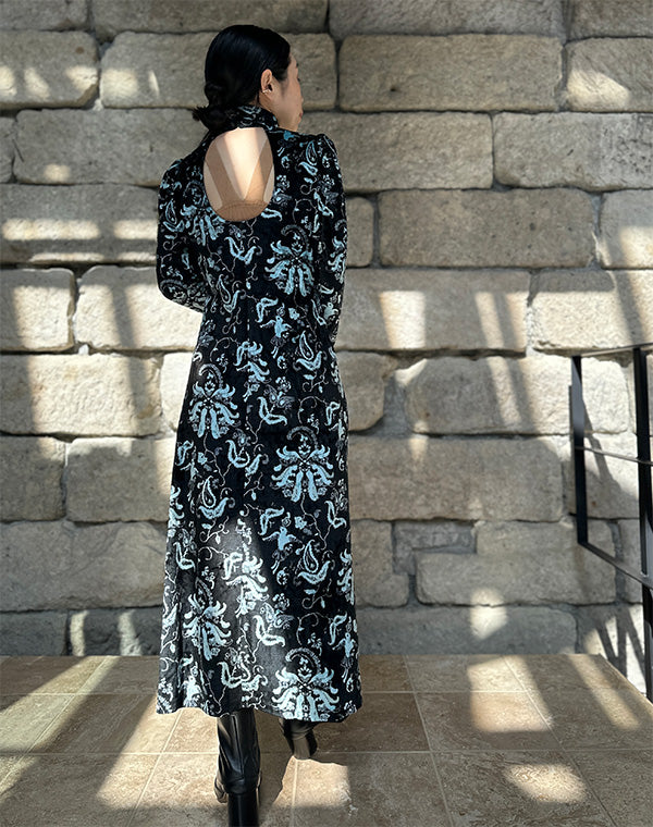 
                  
                    Load image into Gallery viewer, Velour Jersey High Neck Dress / 303165252004
                  
                