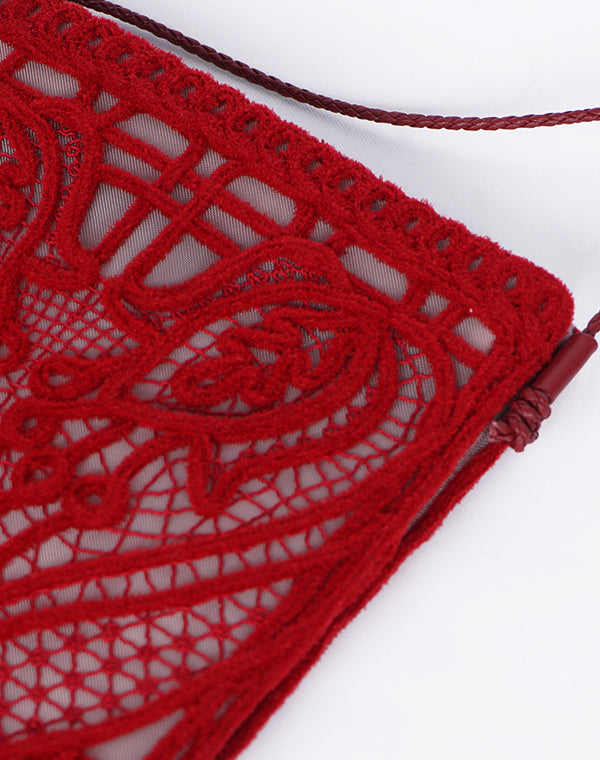 
                  
                    Load image into Gallery viewer, Cording Embroidery Pouch With Leather Strap / 335165252001
                  
                