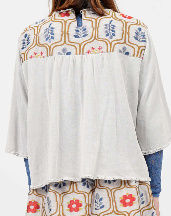 
                  
                    Load image into Gallery viewer, リーフ柄ジャカードブラウス / BEH01068WA
                  
                