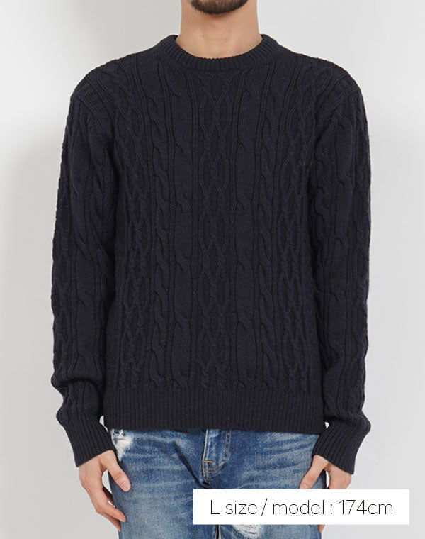 
                  
                    Load image into Gallery viewer, SHION ミドルゲージ ケーブルセーター / JJA19502UB
                  
                