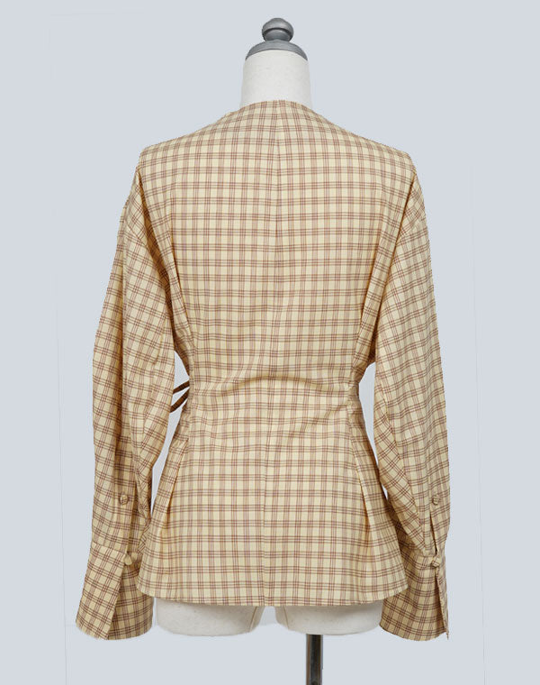 
                  
                    Load image into Gallery viewer, Mame Kurogouchi - SUMMER WOOL PLAID WRAP-FRONT TOP / 152165211005A
                  
                